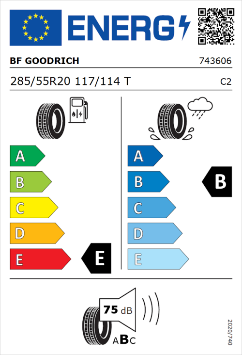 Tyre Label for BF Goodrich All-Terrain T/A KO2 RBL 285/55R20 117/114T